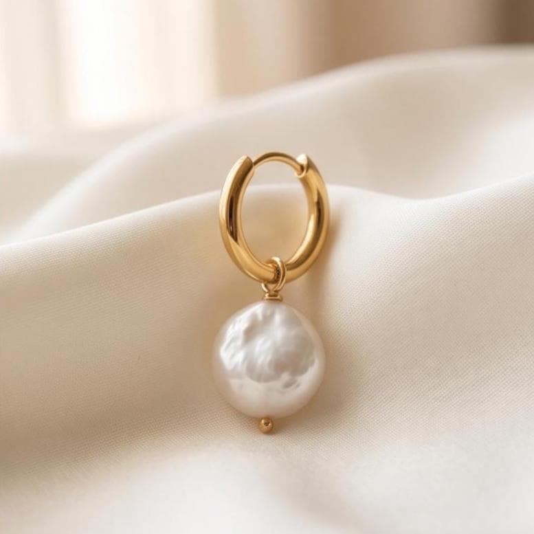 Pearl Drop Gold Huggie Hoops