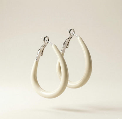 White Teardrop Hoop Earrings