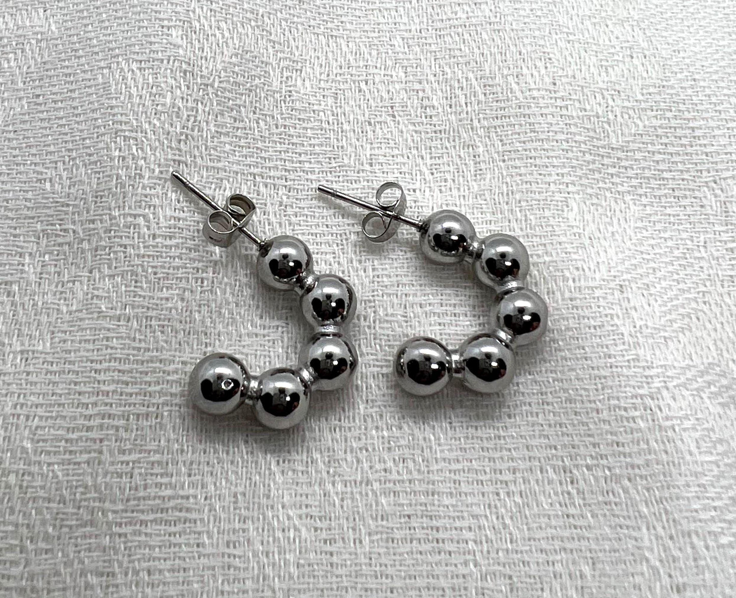 Beaded C-Shape Hoop Earrings