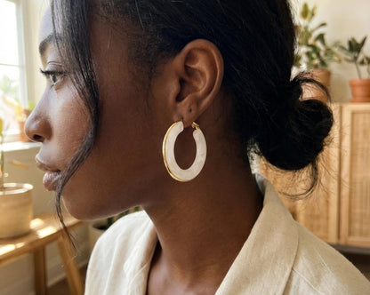 Ivory Resin Circular Hoop Earrings