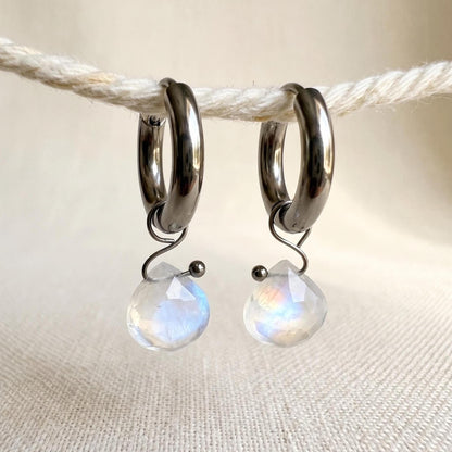 Moonstone Silver Huggie Hoops