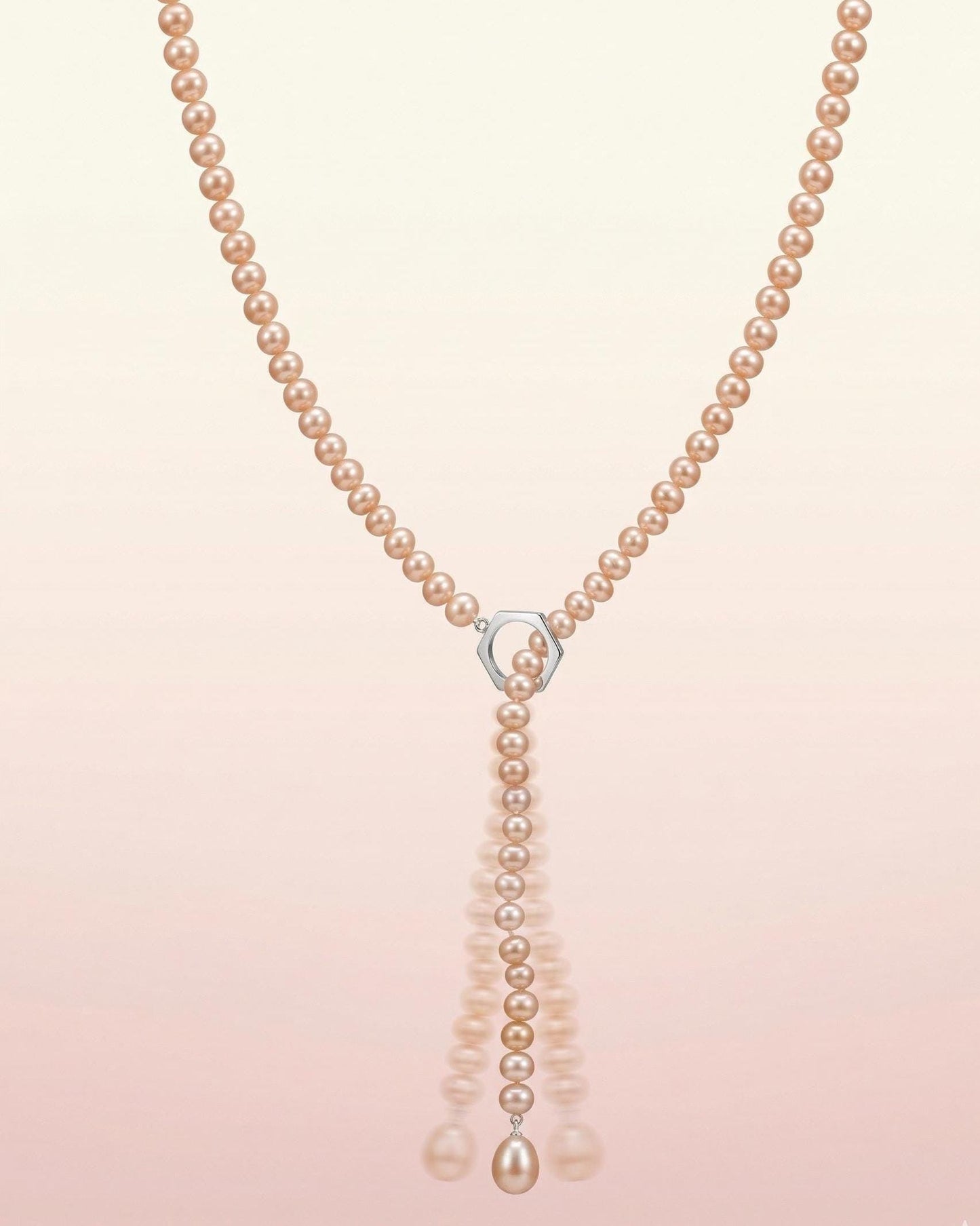 Pink Freshwater Pearl Lariat Necklace – Y-Necklace with Sterling Silver O-Ring