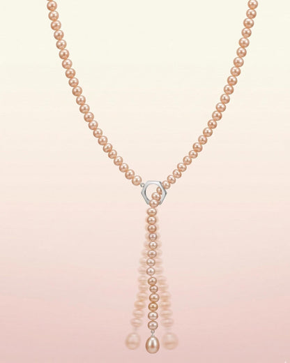 Pink Freshwater Pearl Lariat Necklace – Y-Necklace with Sterling Silver O-Ring