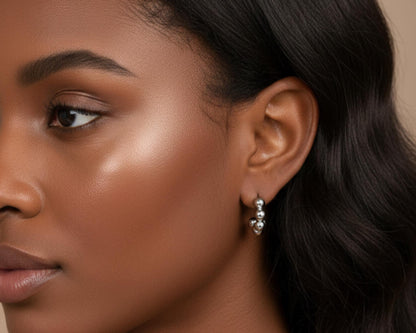 Beaded C-Shape Hoop Earrings