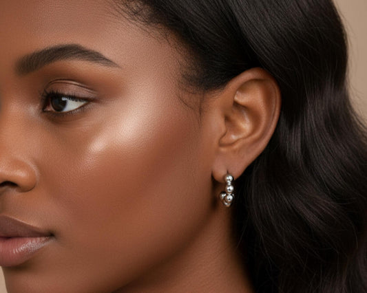 Beaded C-Shape Hoop Earrings
