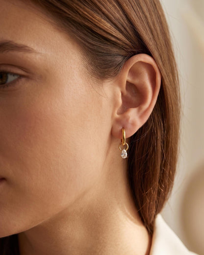 Teardrop CZ Gold Huggie Hoops