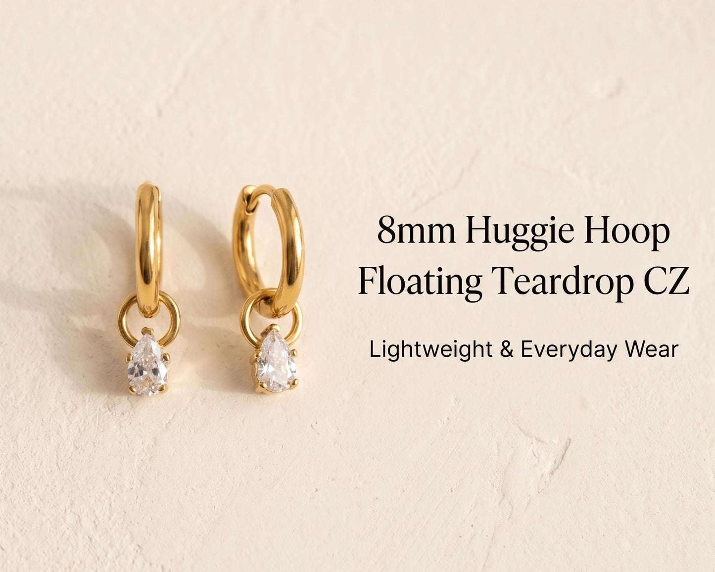 Teardrop CZ Gold Huggie Hoops