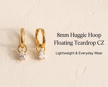 Teardrop CZ Gold Huggie Hoops