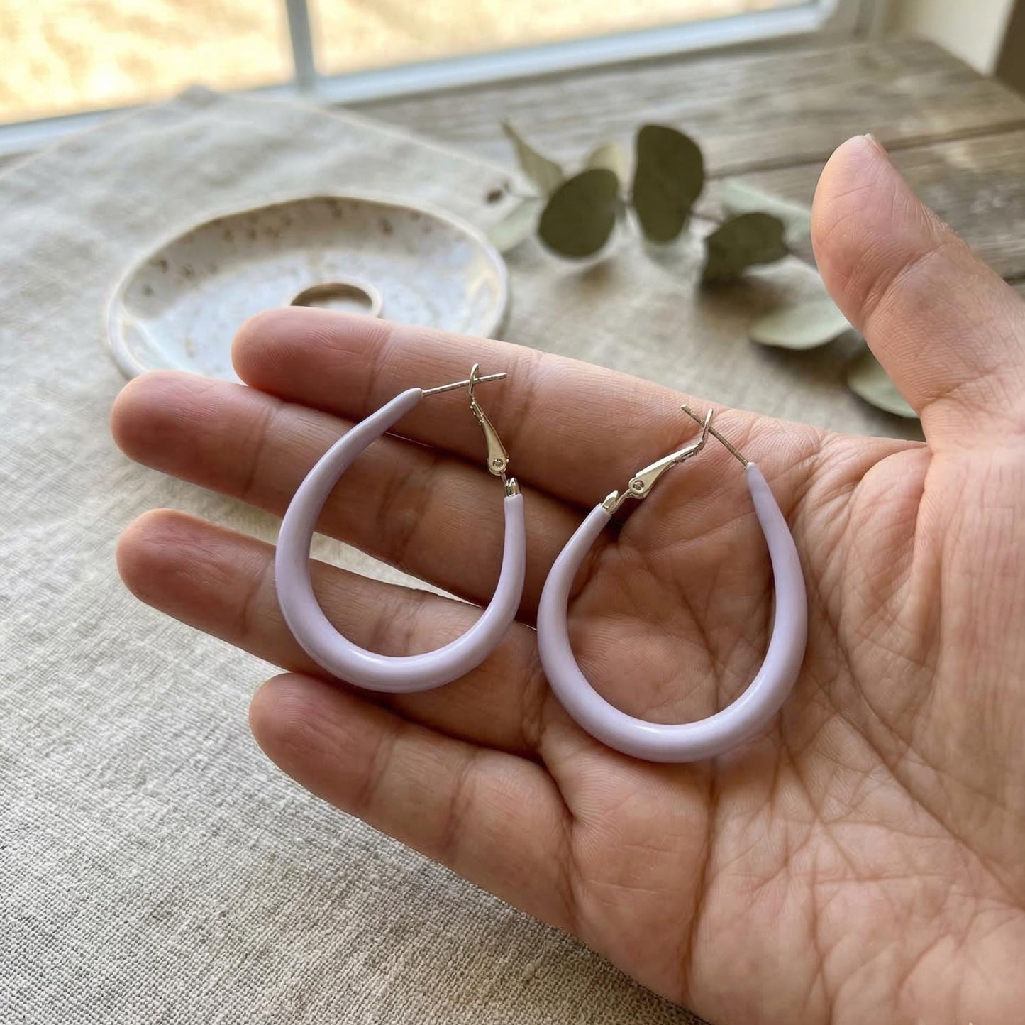 Lilac Teardrop Hoop Earrings