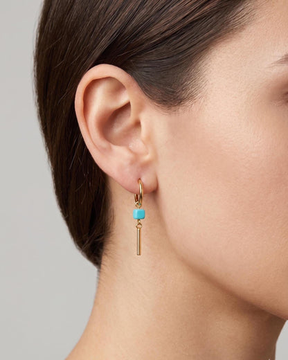 Gold & Turquoise Dangle Huggie Hoop Earrings