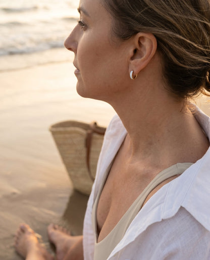 White Enamel Huggie Hoop Earrings — Gold, Waterproof