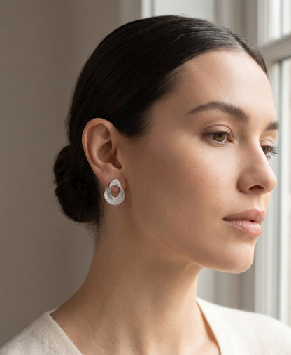 Crystal Pavé Ribbon Stud Earrings — Gold & Silver Minimalist Everyday