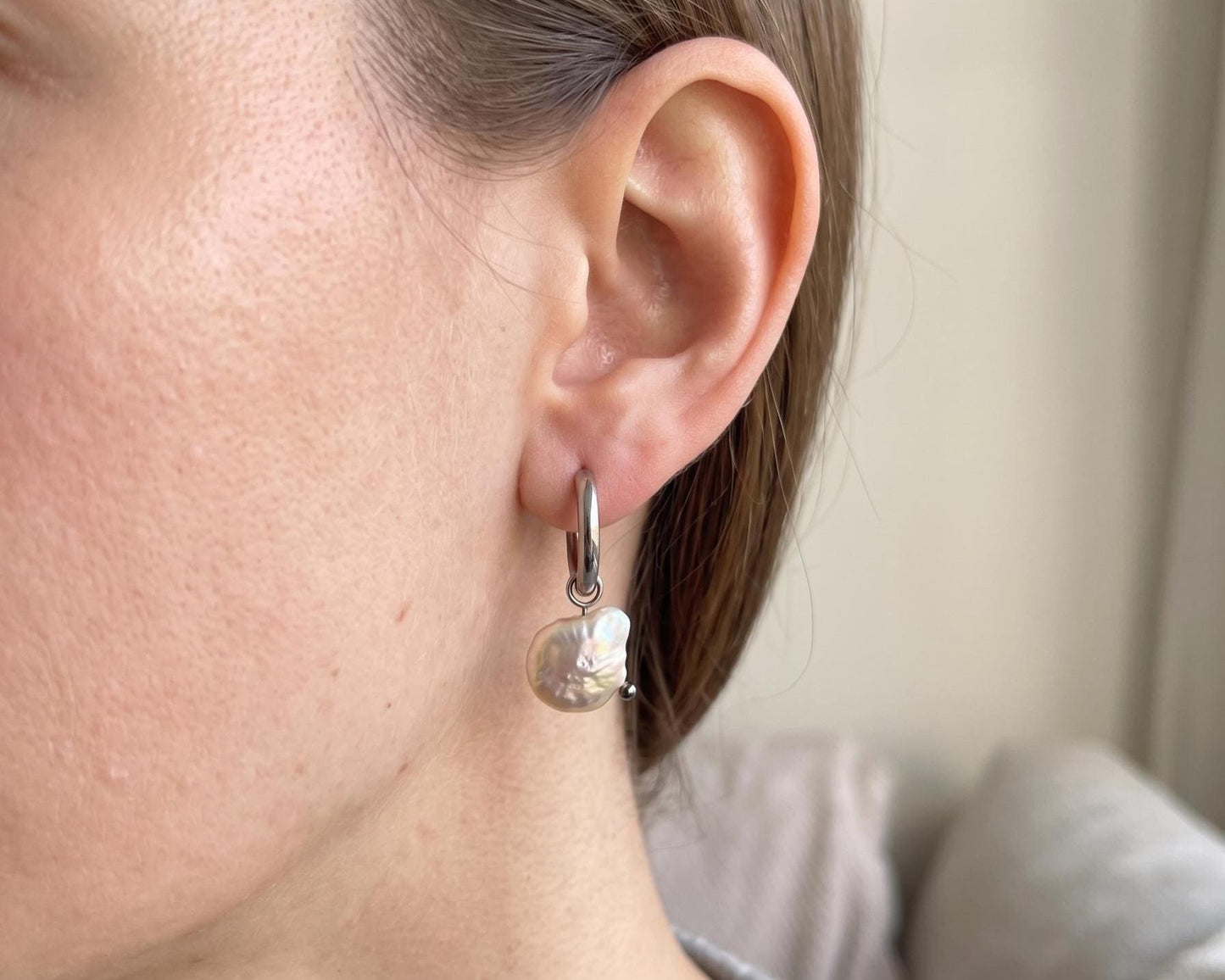 Baroque Pearl Floating Hoop Earrings