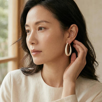 White Teardrop Hoop Earrings