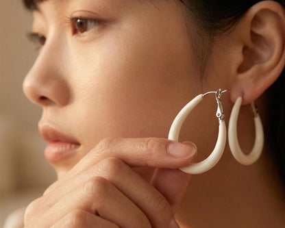White Teardrop Hoop Earrings