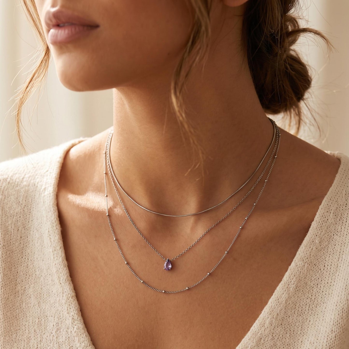 Amethyst Teardrop Floating Necklace