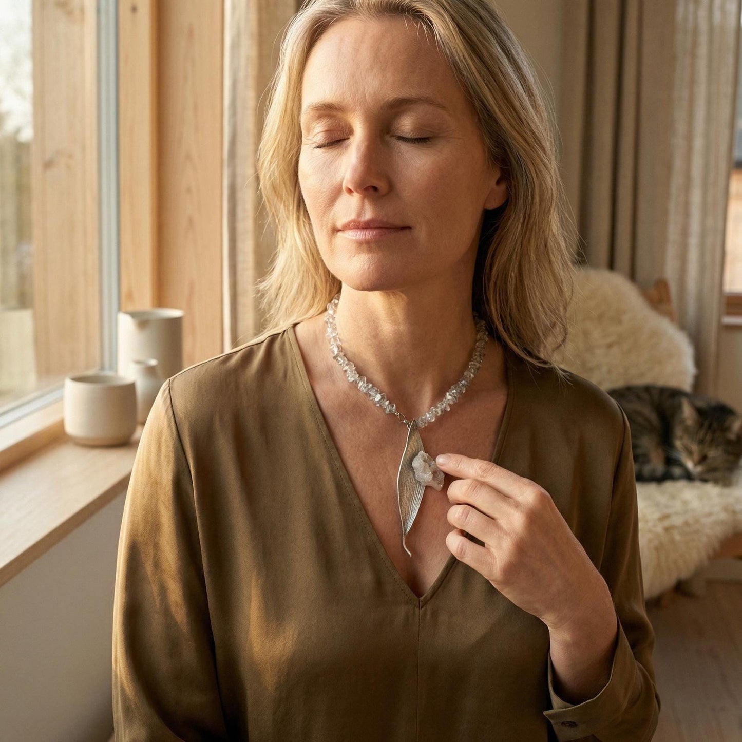 Herkimer Diamond & Druzy Leaf Necklace