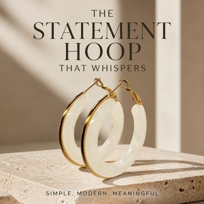 White Resin Hoop Earrings with Gold Trim