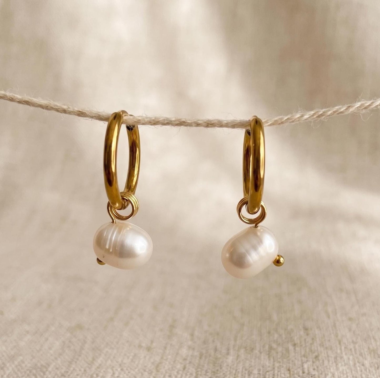Freshwater Pearl Gold Hoop Earrings