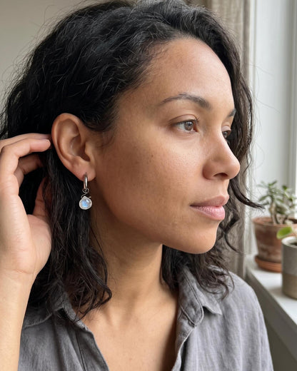 Moonstone Silver Huggie Hoops