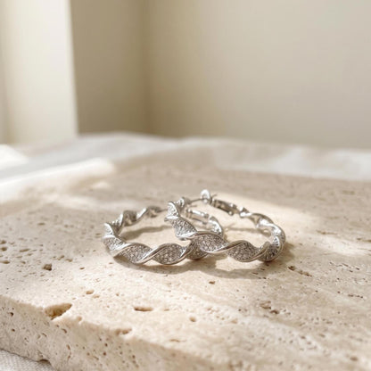 Twisted Crystal Pavé Silver Hoops