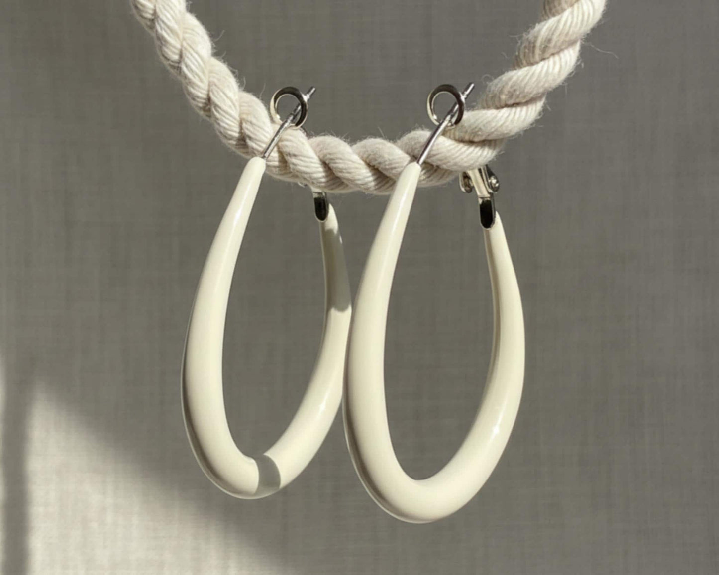 White Teardrop Hoop Earrings