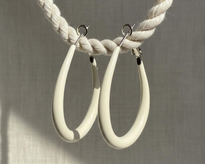 White Teardrop Hoop Earrings