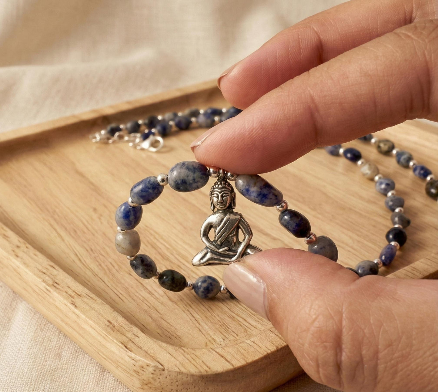 Sodalite Buddha Charm Necklace