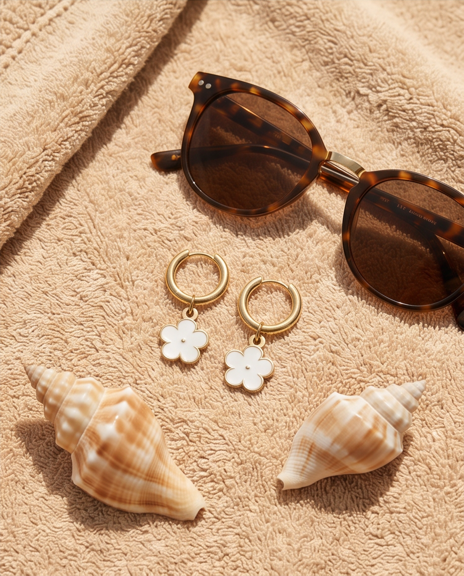 Daisy Huggie Hoop Earrings — Gold, White Enamel Flower Charm