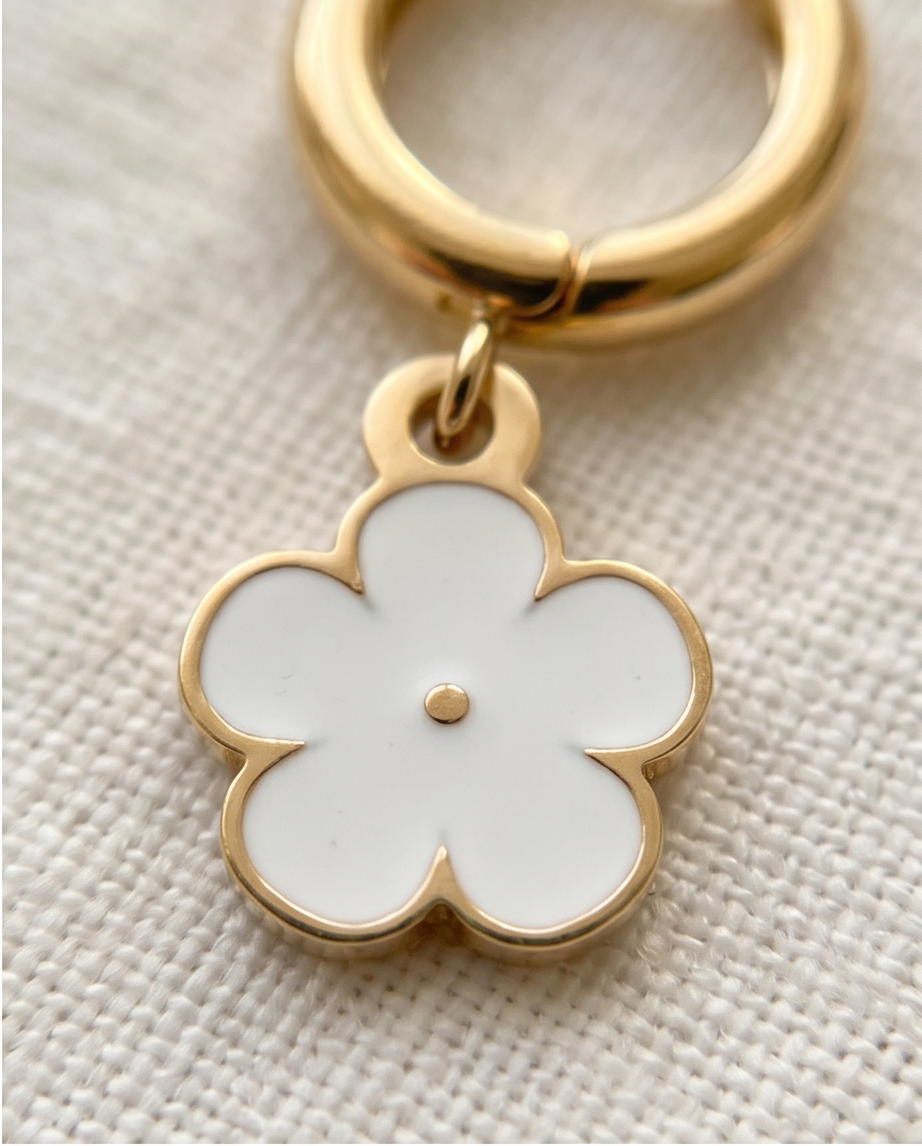 Daisy Huggie Hoop Earrings — Gold, White Enamel Flower Charm