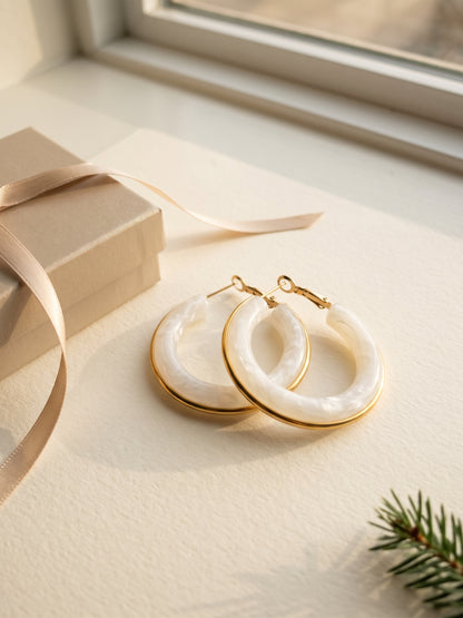 White Resin Hoop Earrings with Gold Trim