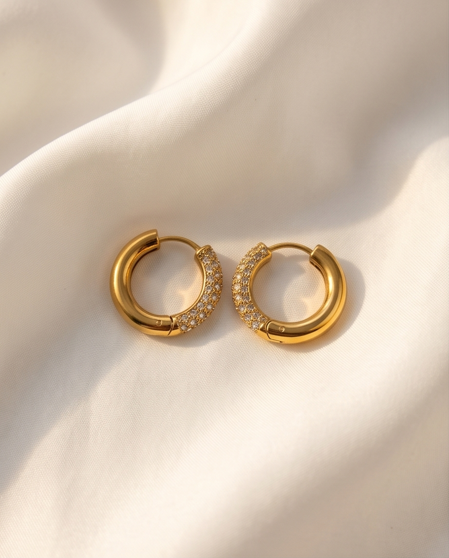 Crystal Pavé Huggie Hoops – 18K Gold Stainless Steel