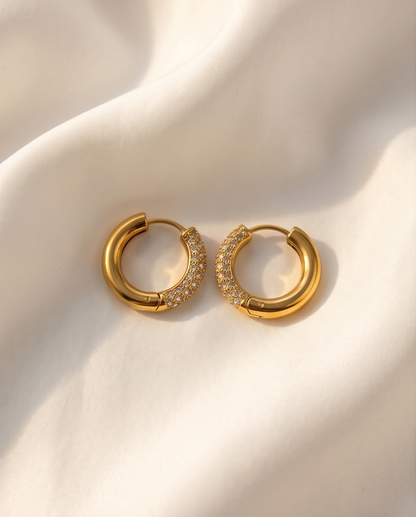 Crystal Pavé Huggie Hoops – 18K Gold Stainless Steel