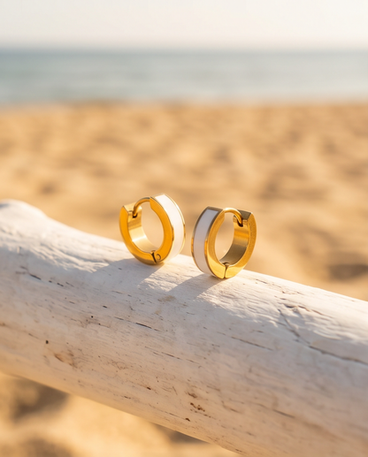 White Enamel Huggie Hoop Earrings — Gold, Waterproof