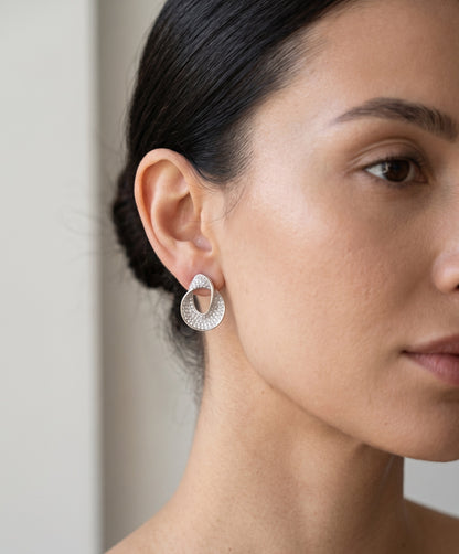 Crystal Pavé Ribbon Stud Earrings — Gold & Silver Minimalist Everyday