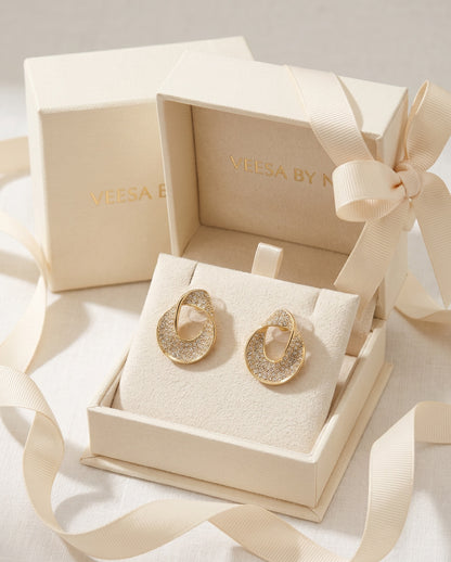 Crystal Pavé Ribbon Stud Earrings — Gold & Silver Minimalist Everyday