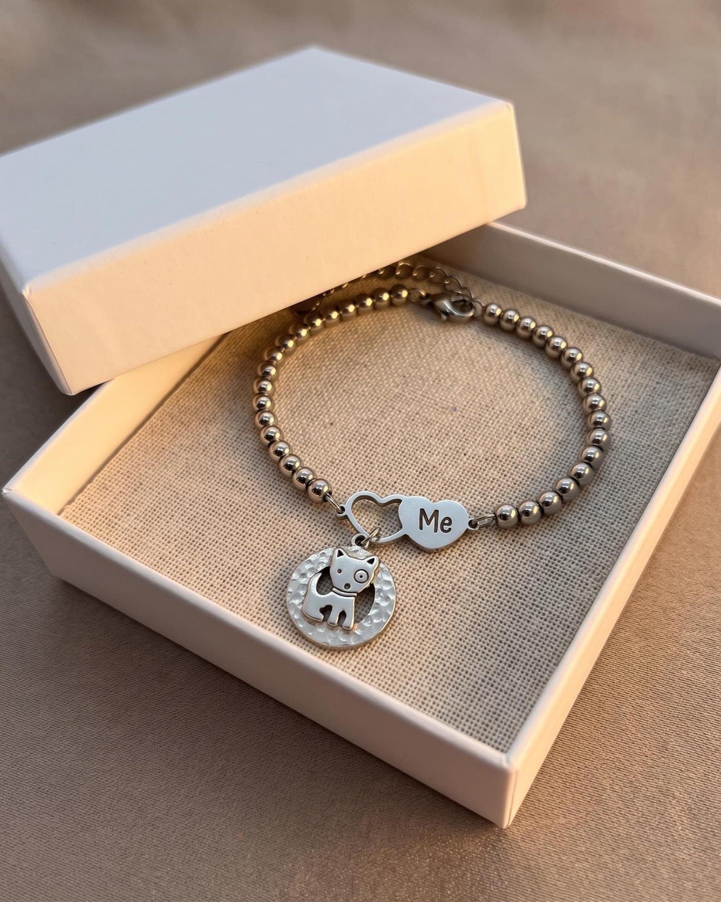 Dog Mom Bracelet, Puppy Charm, Pet Lover Gift, Minimal Stainless Steel Jewelry