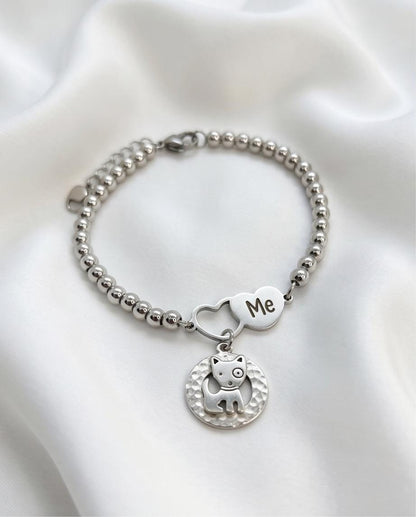Dog Mom Bracelet, Puppy Charm, Pet Lover Gift, Minimal Stainless Steel Jewelry