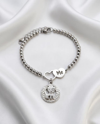 Dog Mom Bracelet, Puppy Charm, Pet Lover Gift, Minimal Stainless Steel Jewelry