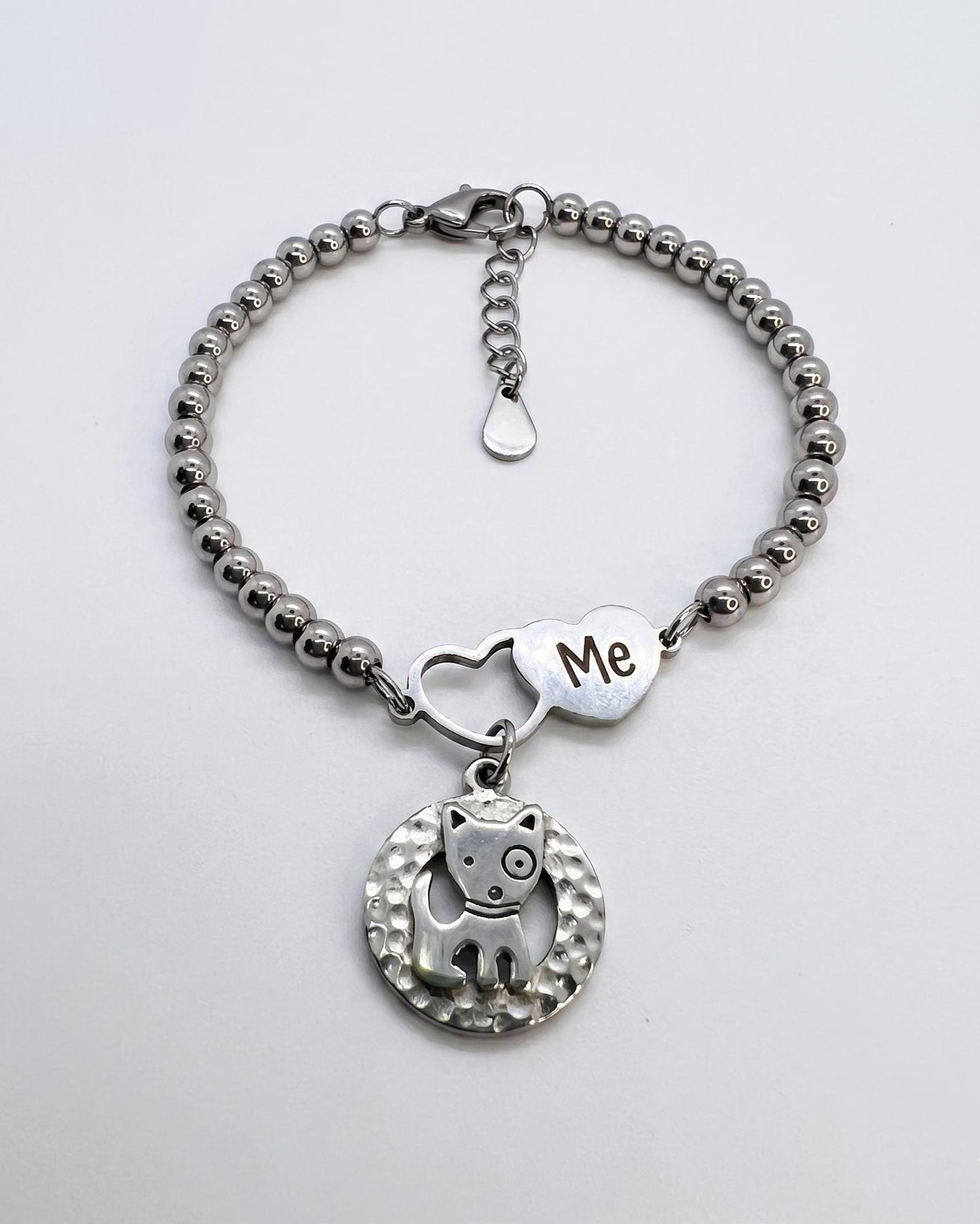 Dog Mom Bracelet, Puppy Charm, Pet Lover Gift, Minimal Stainless Steel Jewelry