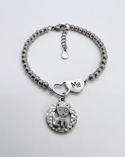 Dog Mom Bracelet, Puppy Charm, Pet Lover Gift, Minimal Stainless Steel Jewelry