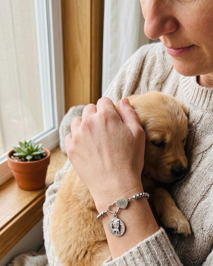 Dog Mom Bracelet, Puppy Charm, Pet Lover Gift, Minimal Stainless Steel Jewelry