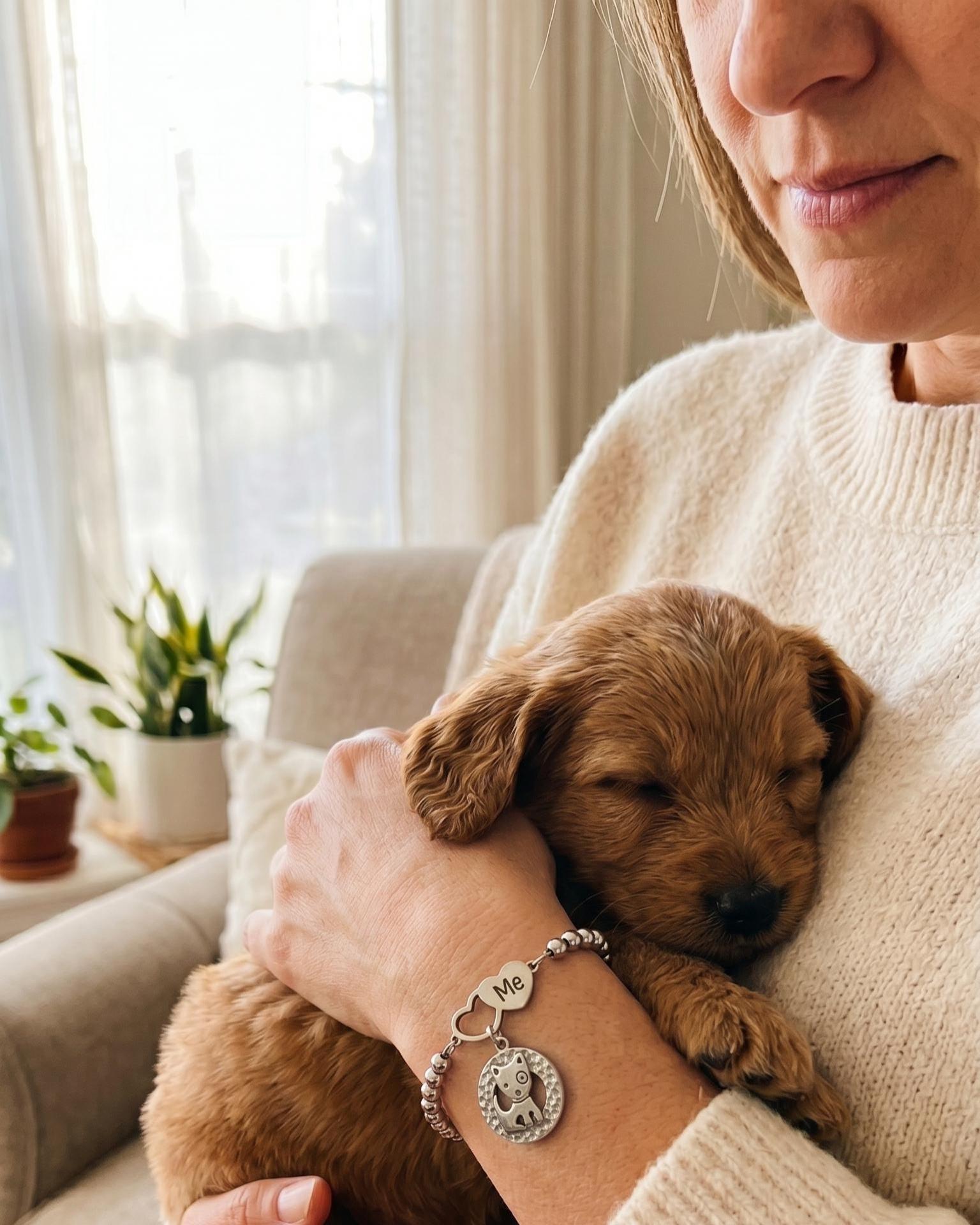 Dog Mom Bracelet, Puppy Charm, Pet Lover Gift, Minimal Stainless Steel Jewelry