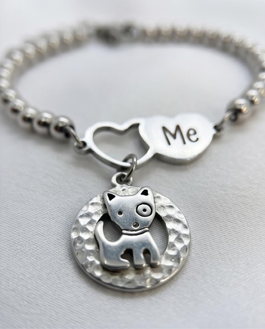 Dog Mom Bracelet, Puppy Charm, Pet Lover Gift, Minimal Stainless Steel Jewelry
