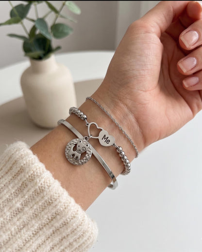Dog Mom Bracelet, Puppy Charm, Pet Lover Gift, Minimal Stainless Steel Jewelry