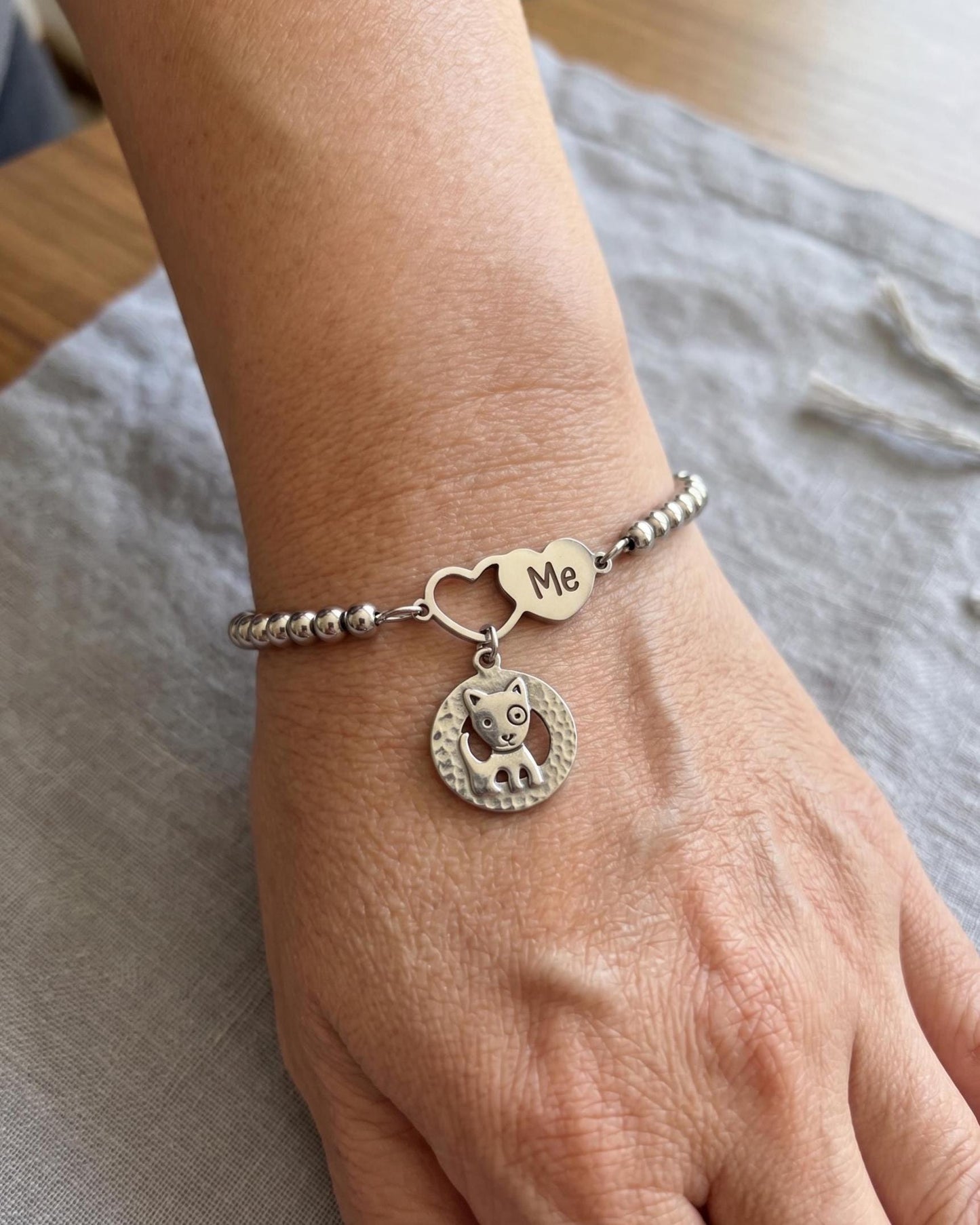 Dog Mom Bracelet, Puppy Charm, Pet Lover Gift, Minimal Stainless Steel Jewelry
