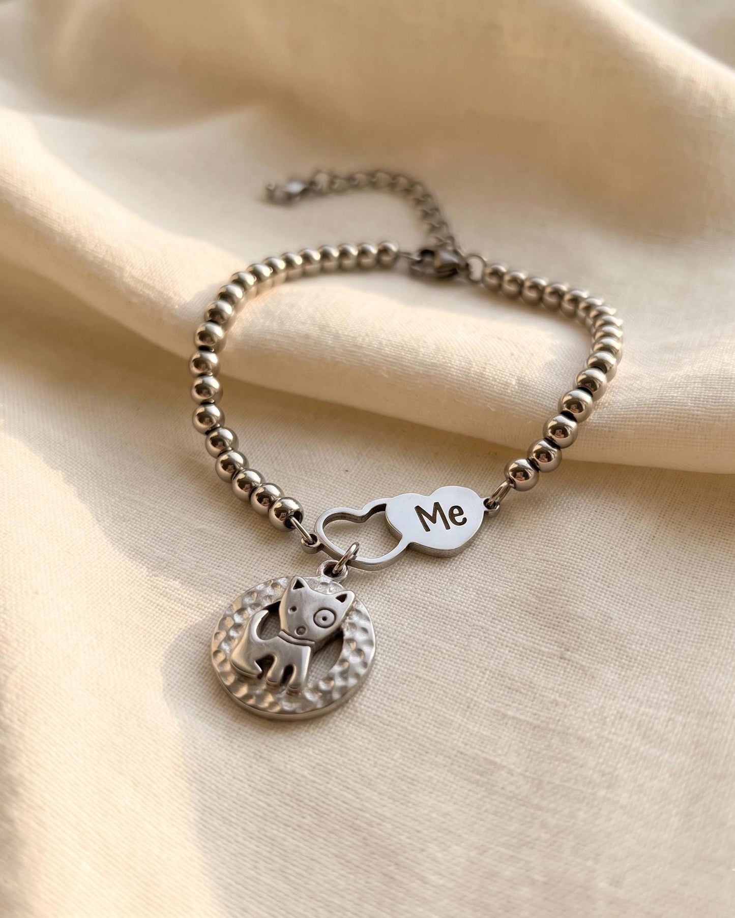 Dog Mom Bracelet, Puppy Charm, Pet Lover Gift, Minimal Stainless Steel Jewelry
