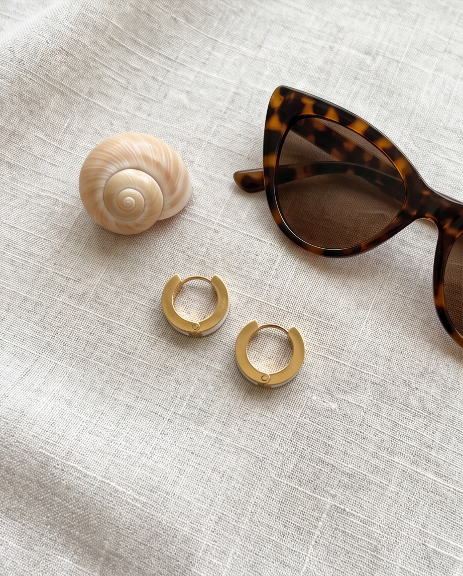 White Enamel Huggie Hoop Earrings — Gold, Waterproof