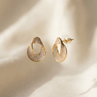 Crystal Pavé Ribbon Stud Earrings — Gold & Silver Minimalist Everyday