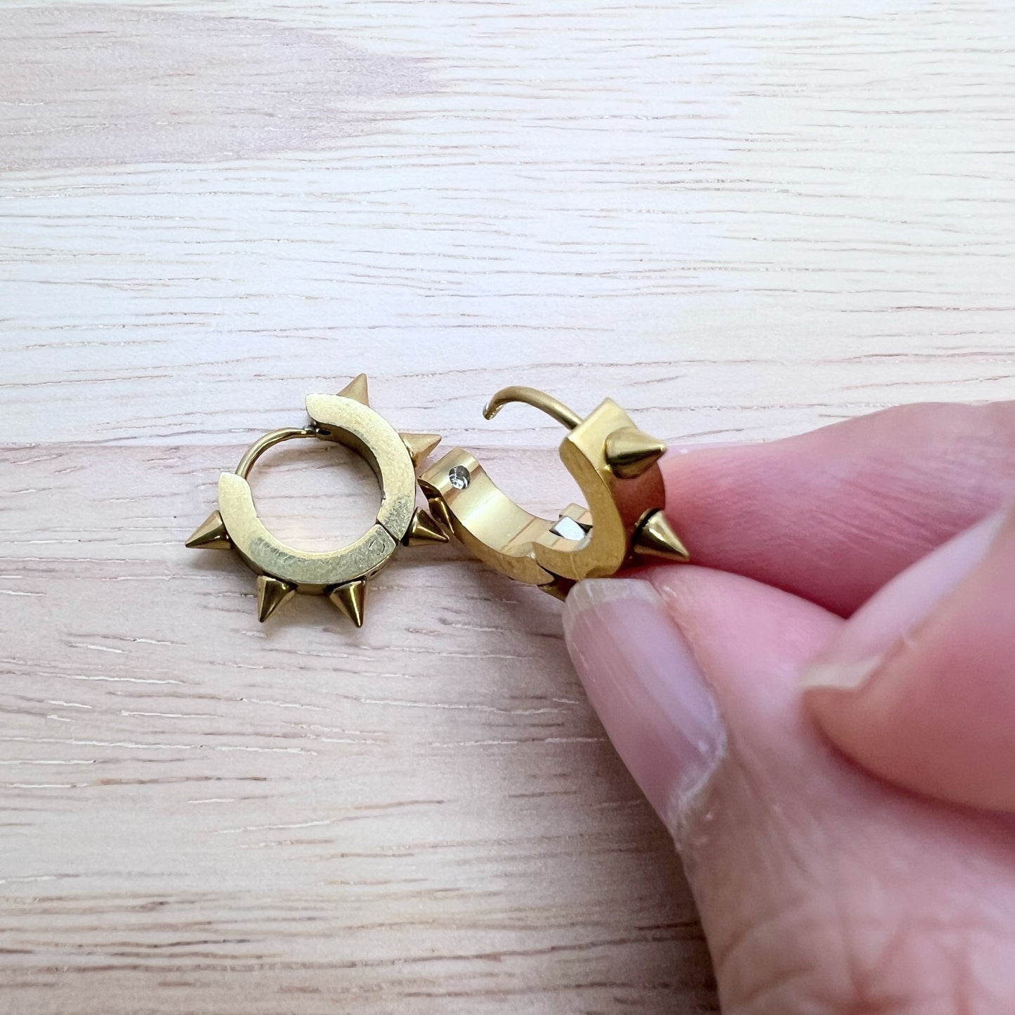 Gold Spiky Huggie Hoop Earrings — 8mm Edgy Minimalist Stainless Steel